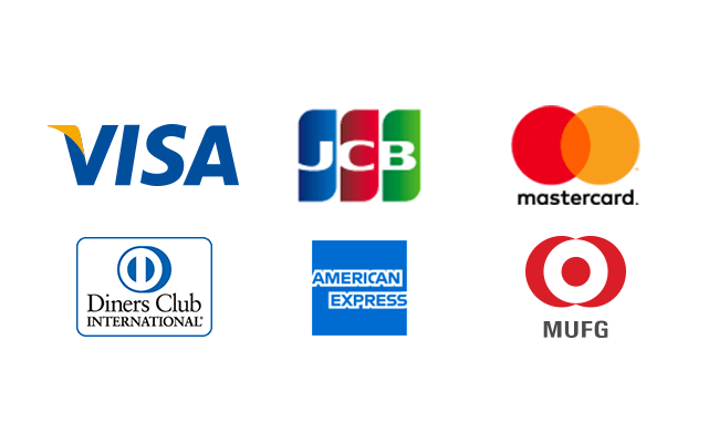 VISA、JCB、mastercard.、Diners Club INTERNATIONAL、AMERICAN EXPRESS、MUFG